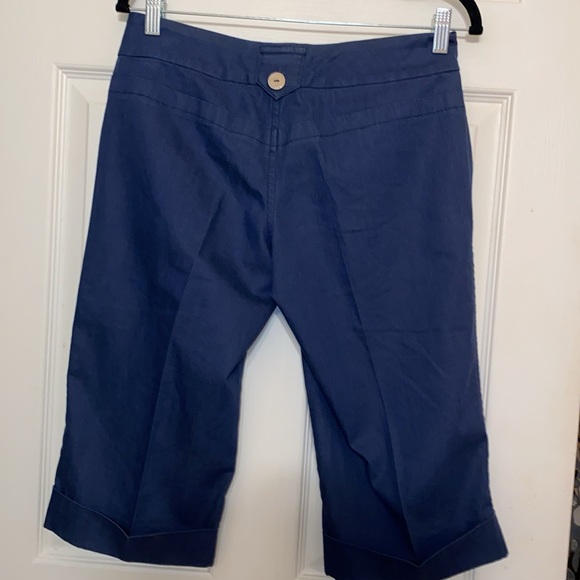 Mandee Y2K Blue Five Button Double Front Deep Pockets Flare Capri Bottoms SZ 7 - Picture 4 of 5